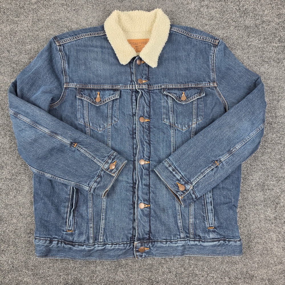 Signature by Levi Strauss Sherpa Lined Trucker Jacket Men's XL Denim Dark Wash